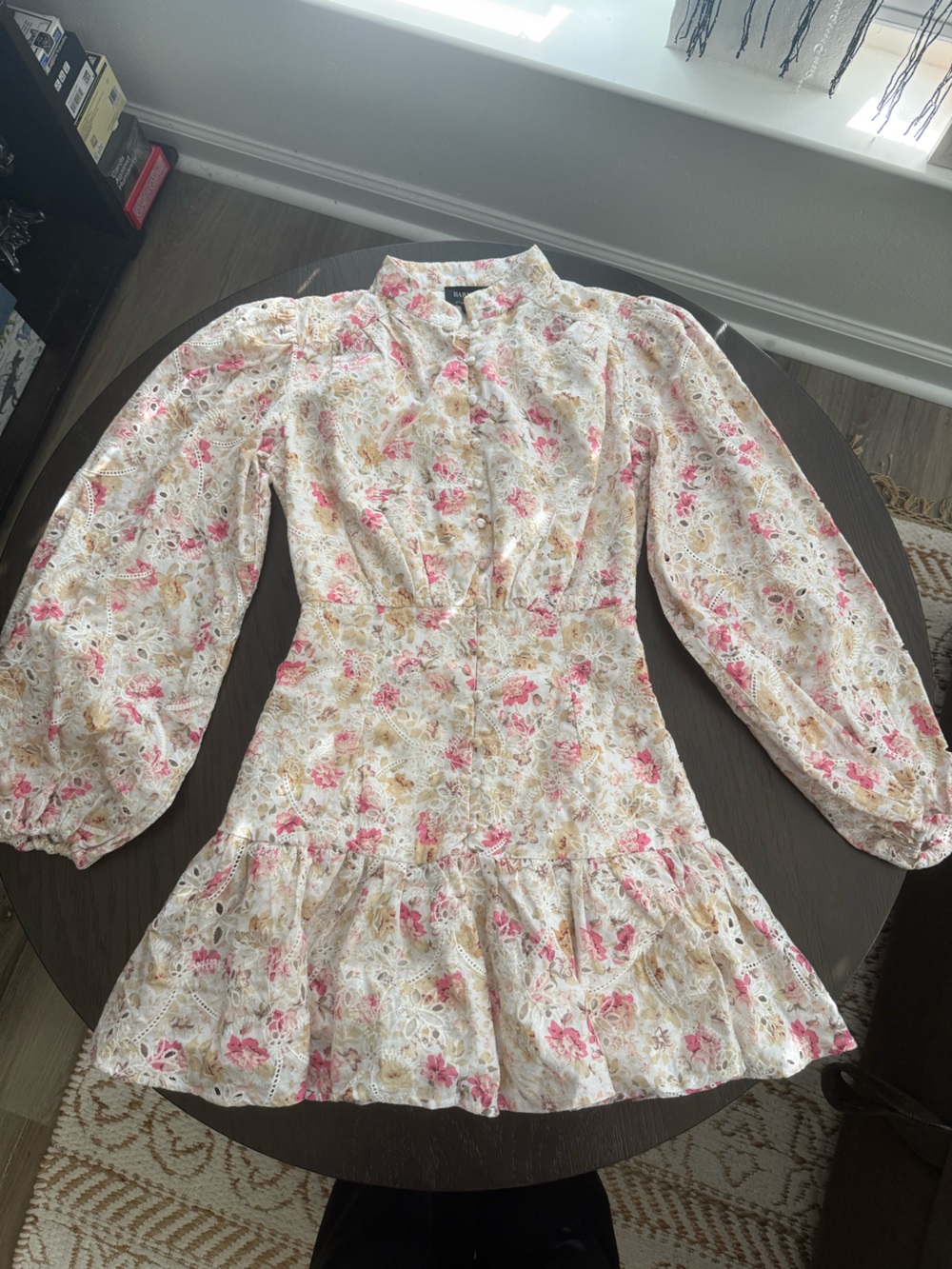 Bardot Cream Floral Eyelet Dress with Pink Accents